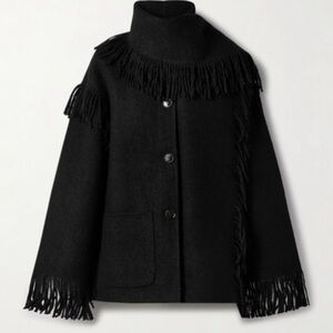 NWT Toteme Draped Fringe Wool Blend Jacket Black FR 36 US 4 Luxury Designer Coat